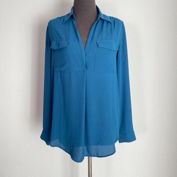 Ann Taylor Tops - Ann Taylor sz S Long sleeve Pocket collared pull over career‎ blouse